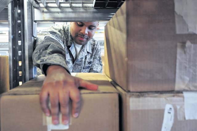 Photo by Senior Airman Chris WillisStaff Sgt. Paul Young, 86th Logistics Readiness Squadron supply technician, replaces inventory. The more than 390 LRS Airmen provide the 86th Airlift Wing and other units with the Air Force’s largest travel management office, the Air Force’s fourth largest defense fuel support point, and U.S. Air Forces in Europe and Air Forces Africa’s largest equipment account. 