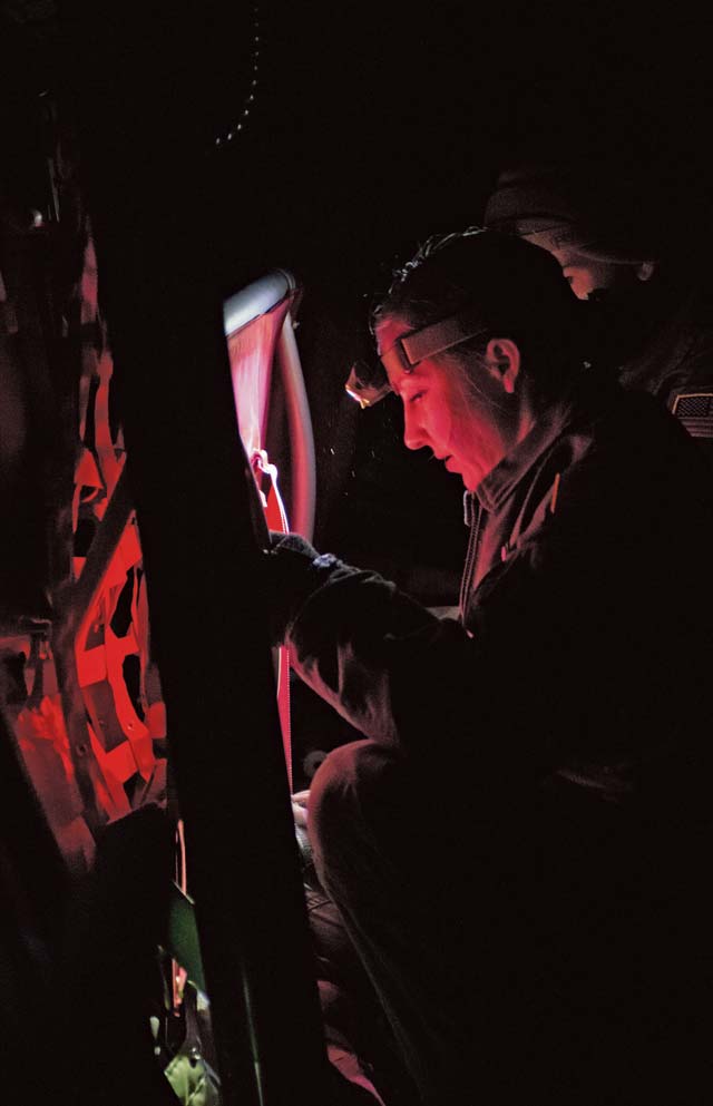 Photo by Airman 1st Class Jordan CastelanStaff Sgt. Brittany Wheat, 86th Aeromedical Evacuation Squadron aeromedical evacuation technician, prepares seating inside a C-130J Super Hercules March 6, 2014, on Ramstein during a training opportunity that measured the crew’s capabilities to handle in-flight scenarios. The 86th AES is responsible for providing aeromedical evacuation for U.S. troops throughout U.S. Air Forces in Europe and Air Forces Africa’s area of responsibility. 