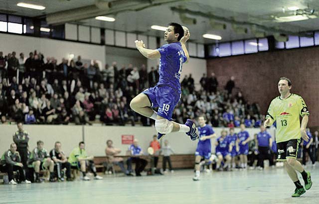 Courtesy photoThen 2nd Lt. Carsen Chun, 86th Munitions Squadron material flight commander, steals a pass from the opposing team during a handball match. Chun was selected to be part of the World Class Athlete Program where he will spend two years training for the 2016 Olympics.