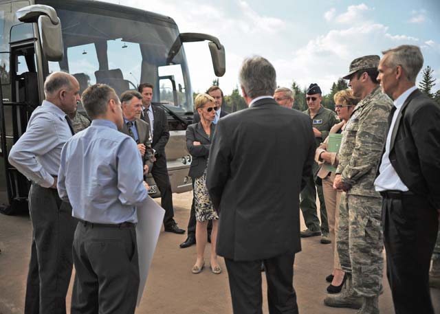 Photo by Senior Airman Hailey HauxRoger Lewentz, Rheinland-Pfalz minister of the interior, visits the Rhine Ordnance Barracks Medical Center construction site, adjacent to Ramstein Air Base, with Lt. Gen. Tom Jones, U.S. Air Forces in Europe and Air Forces Africa vice commander, and Brig. Gen. Patrick Mordente, 86th Airlift Wing commander, Sept. 2. Jones hosted Lewentz on his official visit to meet with senior U.S. Air Force leaders and learn about the strategic importance of the Air Force’s mission in Europe. The State of Rheinland-Pfalz is home to Ramstein and Spangdahlem air bases, and once completed, the ROBMC will serve as the region’s premier U.S. military medical center.