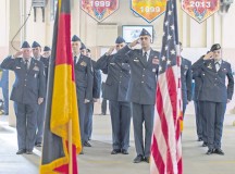 Photo by Senior Airman Damon KasbergMembers of Team Ramstein render a salute during a 9/11 ceremony Sept. 11 at Fire Station One on Ramstein. The ceremony was held to honor the first responders who died at the World Trade Center 13 years ago.