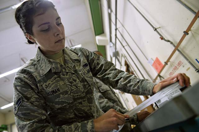 Airman 1st Class Taylor Bauman, 86th Munitions Squadron conventional maintenance crew member, packages a BBU-35 impulse cartridge Sept. 30 on Ramstein. The BBU-35 impulse cartridges are used to initiate the counter measures loaded onto C-130s. Countermeasures help divert enemy attacks on aircraft.  After everything is marked and logged into a computer, it takes about two and a half hours with three to four Airmen to build one load of 420 countermeasures, which supports one C-130. Additionally, it takes about 30 to 40 minutes to load chaff and flares onto a C-130 if the load crew is ready.
