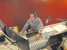 Senior Airman Eli Smith, American Forces Network Kaiserslautern broadcast journalist, DJs a radio morning show Sept. 10 on Vogelweh. AFN Kaiserslautern has provided service to military members since 1954.