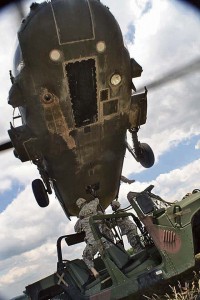 Photo by Staff Sgt. April TessmerA UH-60 “Black Hawk” helicopter hovers above a disabled Humvee as Soldiers from the 16th Sustainment Brigade secure the vehicle for transport to the Baumholder Military Training Area. The resupply and recovery exercise used the local German training area for strategic and operational training for the first time in more than eight years.