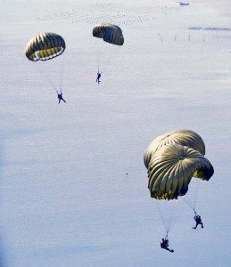 Greek paratroopers prepare for a water landing after jumping out of a U.S. Air Force C-130J Super Hercules during Stolen Cerberus  Feb. 2 to 14.