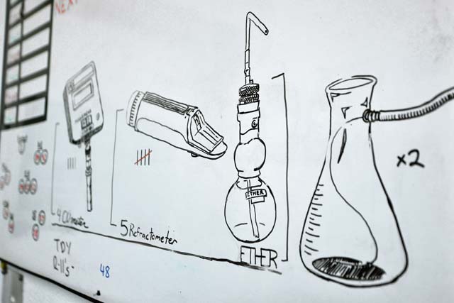 Airmen from the 86th Logistics Readiness Squadron fuels laboratory use drawings of some of the key laboratory equipment for training. 