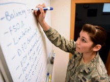 First Lt. Adrianna Perez, 86th Comptroller Squadron deputy budget officer, prepares the day’s itinerary Nov. 12 on Ramstein. Perez ensures squadrons spend within the guidelines of the Air Force Instruction and maintain financial accountability within the wing.