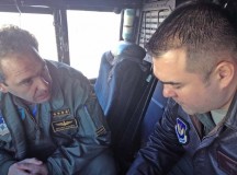Courtesy photoBulgarian air force Capt. Boyko Itchev, 16th Transport Air Group training officer and C-29J Spartan pilot, discusses airframe differences and operating procedures with Maj. Bill Tice, 37th AS assistant operations officer.