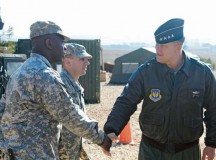 Photo courtesy of the U.S. ArmySoldiers from the 5th Battalion, 7th Air Defense Artillery Regiment, 10th Army Air and Missile Defense Command greet U.S. Air Force Gen. Frank Gorenc, commander of NATO Allied Air Command, during his visit to Gaziantep, Turkey, Jan. 28. The visit allowed Gorenc and the AIRCOM deputy commander, French Lt. Gen. Dominique de Longvilliers, to meet U.S. and Turkish leadership, become familiar with the area of operations, talk with Soldiers, and discuss integration of NATO assets and other resources in helping to protect Turkish civilians from foreign missile threats.