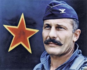U.S. Air Force photoLegendary ace pilot Brig. Gen. Robin Olds (shown here as a colonel) inspired Mustache March with his trademark handlebar.