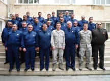 Courtesy photo
Airmen from the 435th Contingency Response Group pose for a photo with Azeri military members while visiting Baku, Azerbaijan, from Feb. 18 through 22. The Airmen worked with 24 Azeri air force officers in an exchange event focused on several air base support topics, including safety and accident investigation differences, vehicle management support considerations, and airfield operations core concepts.