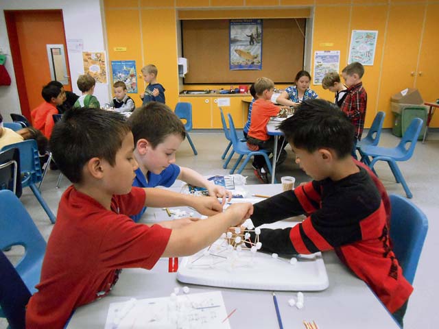 Photo by Debra BrownMarshmallows, toothpicks, foilStudents in Debra Brown's after-school STEM club at Smith Elementary School engineer foil boats as well as marshmallow and toothpick structures. 