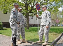 Soldiers with the 21st Theater Sustainment Command discuss their experiences in logistical operations while taking a break during the 21st TSC’s logistical professional military education gathering May 2 on Daenner Kaserne. Logisticians from the 21st TSC’s area of responsibility attended the PME in order to enhance their leadership skills, develop professionally, share ideas, and discuss the future of sustainment and logistical operations.