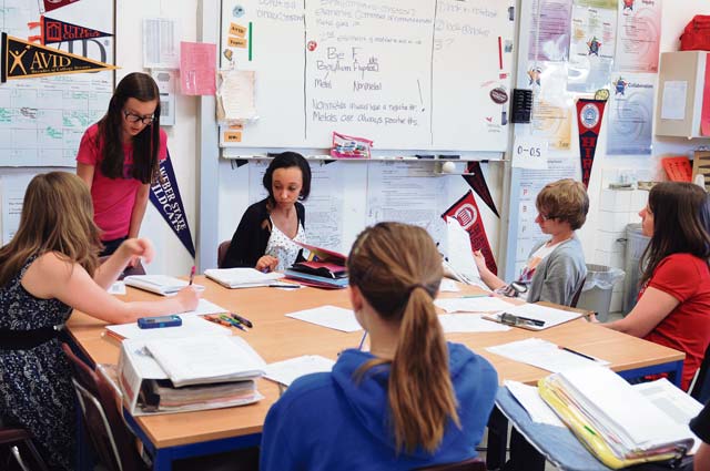 Ramstein Middle School eighth-graders solve science problems in the Advancement Via Individual Determination program at RMS April 25. The AVID program is designed to enhance children’s individual determination and college readiness.