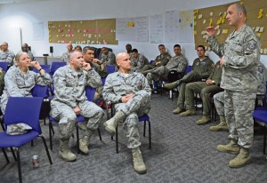 Photo by Senior Airman Caitlin O’Neil-McKeown Airmen receive a briefing on Air Force Smart Operations for the 21st Century May 10 on Ramstein. AFSO21 focuses on improving mission capabilities to become more efficient across the Air Force.