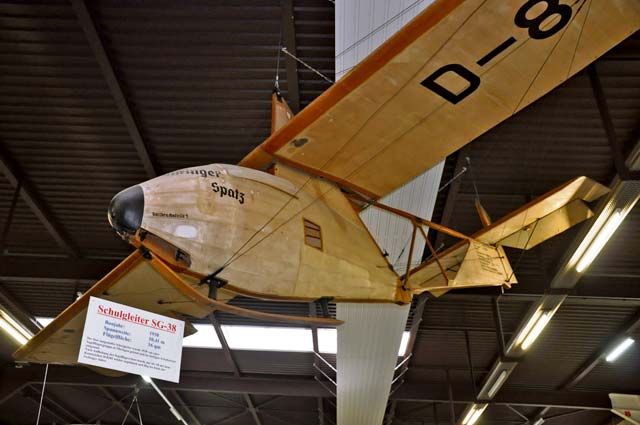 LEFT PHOTO: One of the oldest replicas in the Auto & Technic Museum Sinsheim is a 1938 training glider, or Schulgleiter SG-38, nicknamed “Spatz,” or Sparrow. 