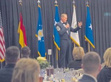 Photo by Senior Airman Damon KasbergChief Master Sgt. of the Air Force James A. Cody speaks with the audience during a chief recognition ceremony Jan. 30 on Ramstein. In his speech, Cody congratulated the newly selected chief master sergeants on their career accomplishments.
