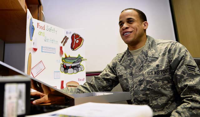 Senior Airman Allen Cherry, 86th Aerospace Medicine Public Health technician, prints files for his food inspector kit Feb. 17 on Ramstein. Cherry was selected as the U.S. Air Force Public Health Airman of the Year for his work with deployed service members and efforts to contain malaria, among other accomplishments.