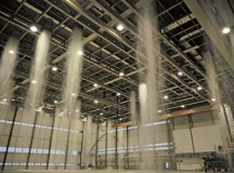 Water is emitted through foam generators during a biennial fire suppression system test Feb. 19 on Ramstein. There are two water storage tanks, each of which takes approximately 26 minutes to empty and run through the drainage system.