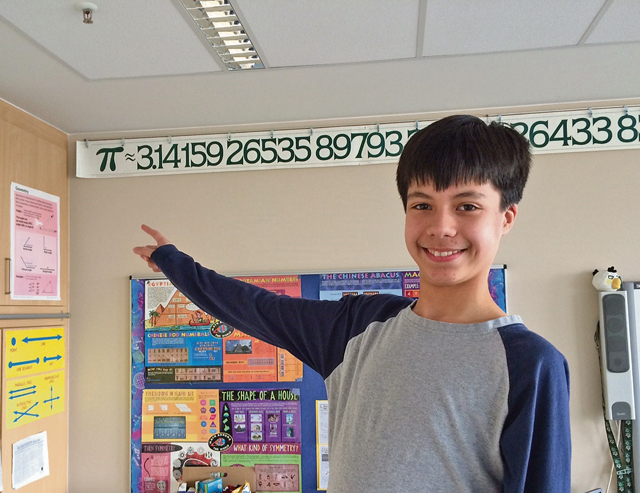 Courtesy photoEpic Pi DayKaleo Chase is definitely the Pi King at Landstuhl Elementary Middle School. Kaleo recited 84 digits of pi March 14 for Epic Pi Day (Mrs. Stolee-Kiefer’s pi sign only goes up to 75 digits). Kaleo has researched the others and is still learning more.