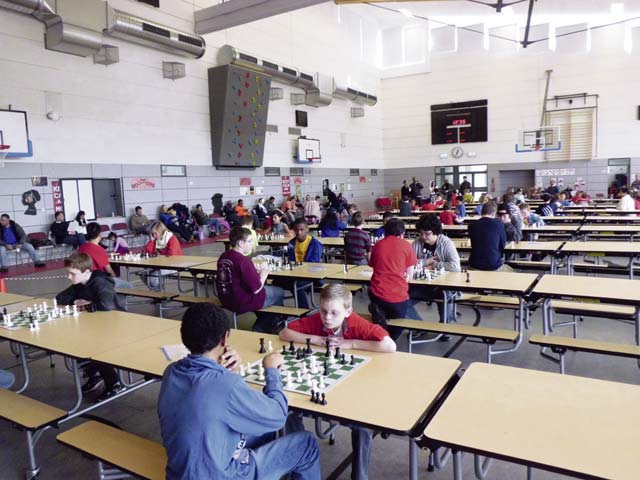 Two KMC students face-off in a chess match.