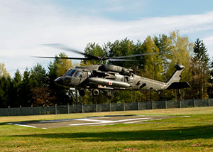 A UH-60 Black Hawk medical evacuation helicopter prepares to land at the Miesau Army Depot prior to offloading patients that volunteered for live surgery in the field.