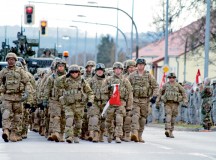 Soldiers from the 2nd Cavalry Regiment march into Rose Barracks, their home base, as they complete their 1,800km "Dragoon Ride" from Estonia, Lithuania and Poland on Apr. 1.