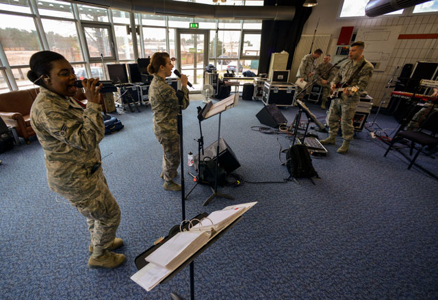 Musicians from the U.S. Air Forces in Europe Band Touch ’n Go rehearse March 27 on Ramstein.