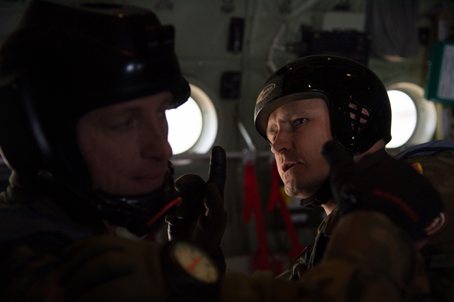 Polish air force paratroopers ensure their equipment is fitted correctly before they jump from a C-130J Super Hercules assigned to the 37th Airlift Squadron during training. The training began April 8 and will conclude today.