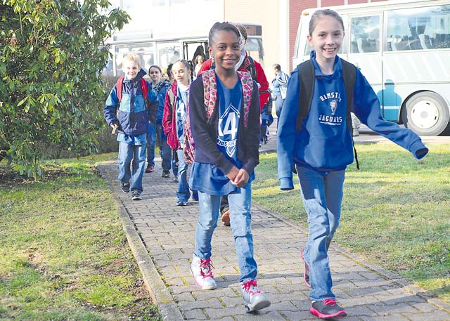 Ramstein Intermediate School students arrive to process a mock pre-deployment line held on the  435th Construction and Training Squadron’s silver flag compound, March 27 on Ramstein.  