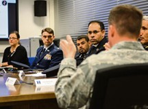 Photo by Staff Sgt. Armando A. Schwier-Morales 
Senior leaders from the Mauritanian air force listen to Col. Steven Edwards, 435th Contingency Response Group commander, April 22 on Ramstein. The visit is just one of many events designed to strengthen and build partnerships between the U.S. and its allies.