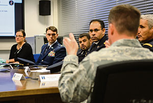 Photo by Staff Sgt. Armando A. Schwier-Morales  Senior leaders from the Mauritanian air force listen to Col. Steven Edwards, 435th Contingency Response Group commander, April 22 on Ramstein. The visit is just one of many events designed to strengthen and build partnerships between the U.S. and its allies. 