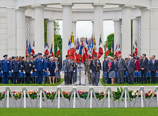 French military veterans attend a Memorial Day ceremony at St. Mihiel American Cemetery May 24, 2015, in Thiaucourt, France. The ceremony was one of many held throughout Europe during Memorial weekend to honor the sacrifices of fallen servicemembers.