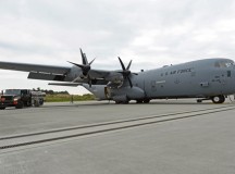 Photo by Airman 1st Class Tryphena Mayhugh
A C-130J Super Hercules is prepared for an airdrop training exercise over Kosovo May 27 on Ramstein. The airdrop was a joint exercise between the 37th Airlift Squadron and the 5th Quartermaster Company, Theatre Aerial Delivery Company, to en-hance interoperability.