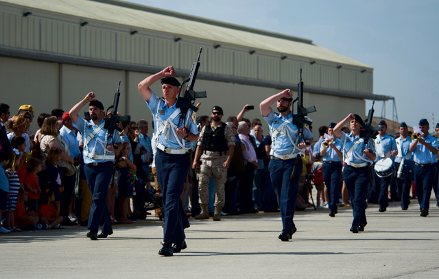 Members of the Spanish air force perform a pass in review during an open house May 30 at Morón Air Base, Spain. 