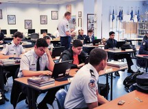 Retired Chief Master Sgt. Stephen Dilda, Ramstein High School Junior Reserve Officer Training Corps instructor, teaches a JROTC class May 7 on Ramstein.
