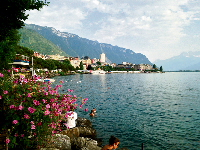 A view alongside Lake Geneva in Montreux, Switzerland.
