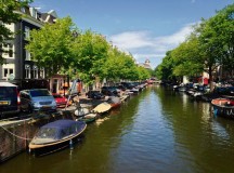 Looking at one of the many beautiful canals in Amsterdam.