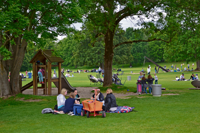 Visitors enjoying a picnic at Luisenpark.