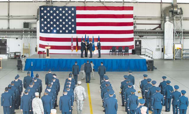 Lt. Gen. Timothy Ray, 3rd Air Force and 17th Expeditionary Air Force commander, receives the guidon from Gen. Frank Gorenc, U.S. Air Forces in Europe and Air Forces Africa commander July 2 on Ramstein.