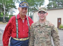Retired Maj. James M. Beckworth, a 25-year veteran who served with the 3rd Infantry Division among other organizations, visits with Sgt. Cory Divens of the 3rd Infantry Division at Rhine Ordnance Barracks July 15.