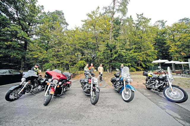 Airmen from the 435th Contingency Response Group gather for a motorcycle mentor ride Aug. 15 on Ramstein. The annual ride started out as a squadron event and eventually branched out to the wing, giving inexperienced riders the opportunity to ride alongside someone who is familiar with European roads.