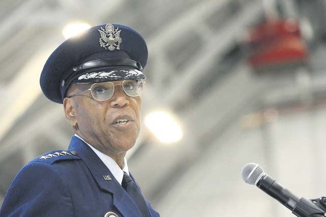 Air Force Vice Chief of Staff Gen. Larry O. Spencer speaks to attendees during his retirement ceremony Aug. 7 at Joint Base Andrews, Md. Spencer enlisted into the Air Force in 1971 and was commissioned as a second lieutenant  Feb. 14, 1980.