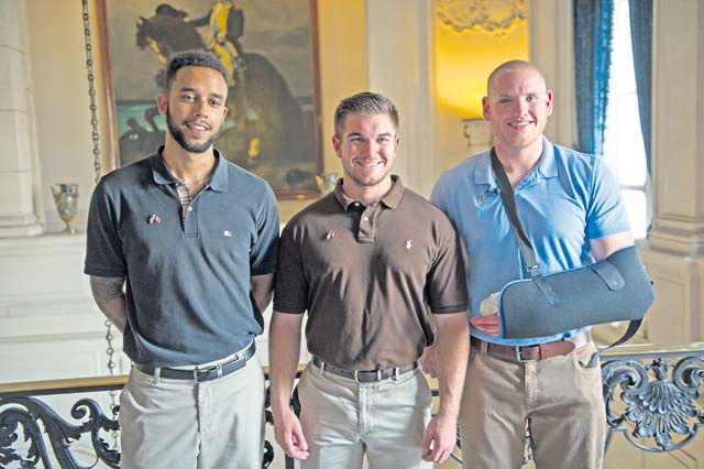 (Right to left) Airman 1st Class Spencer Stone, Aleksander Skarlatos and Anthony Sadler pose for a photo Aug. 23 in Paris following a foiled attack on a French train. Stone was on vacation with his childhood friends, Aleksander Skarlatos and Anthony Sadler, when an armed gunman entered their train carrying an assault rifle, a handgun and a box cutter. The three friends, with the help of a British passenger, subdued the gunman after his rifle jammed.