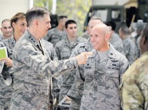 Photo by Staff Sgt. Armando A. Schwier-Morales
Members of the 435th Air Ground Operations Wing listen to Lt. Gen. Timothy Ray, 3rd Air Force commander, during an immersion tour Aug. 6 on Ramstein.