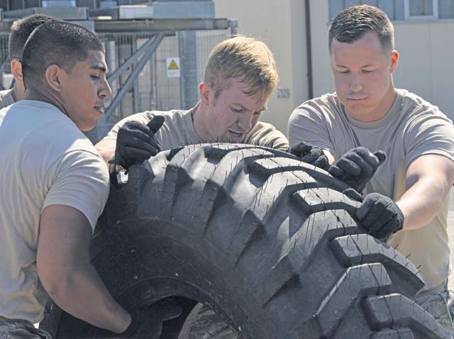 Airmen from the 721st Aerial Port Squadron participate in the obstacle course portion of the 2015 Ramstein Air Base Rodeo. Approximately 100 people within the air transportation career field participated in the skills competition. The 721st APS ramp services team placed first overall in the rodeo.