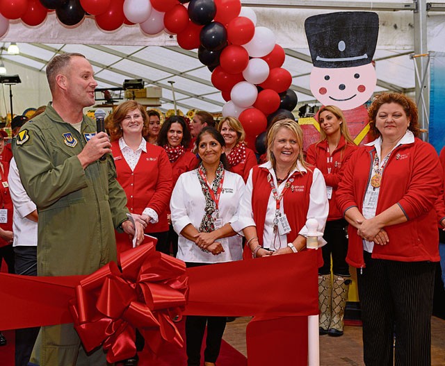 Brig. Gen. Jon T. Thomas, 86th Airlift Wing commander, speaks during the ribbon-cutting ceremony of the 51st Ramstein Bazaar Sept. 16 on Ramstein. The bazaar has taken place since 1965. 