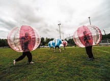 Photos by Senior Airman Nicole Sikorski
Airmen and Soldiers play bubble soccer at the Combined Federal Campaign-Overseas kickoff Sept. 15 on Vogelweh. For the second year, the Air Force team won against the Army.