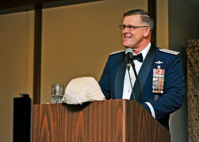 Gen. Frank Gorenc, U.S. Air Forces in Europe and Air Forces Africa commander, speaks at the Air Force Ball Sept. 12 on Ramstein. Gorenc spoke about the Air Force’s accomplishments throughout its 68 years as well as the importance of being the world’s greatest Air Force.