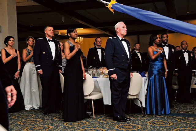 Air Force leaders and guests stand for the singing of both the German and American national anthems during the Air Force Ball Sept. 12 on Ramstein. The Air Force officially celebrated its 68th birthday as an independent branch on Sept 18.